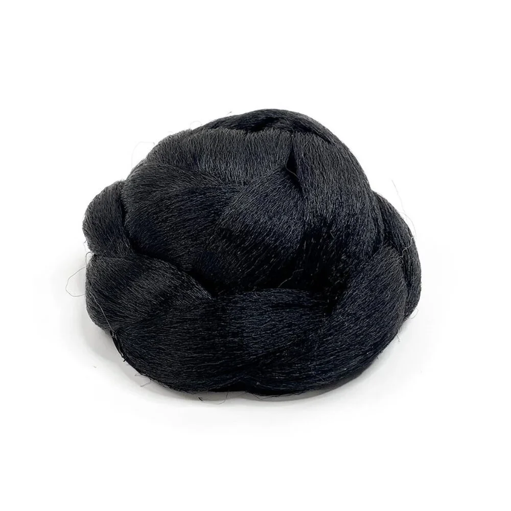 Hair Extension Bun with Bang Set Synthetic Black Large Twist Braided Style